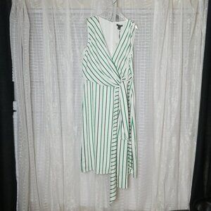 NWT Nordstrom Halogen Green Striped Fit & Flair Midi Wrap Dress W/ Side Tie SzS